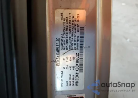 2008 Smart Fortwo Passion из США, поврежденный, VIN WMEEK31X08K180322